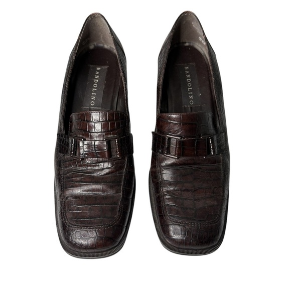 Bandolino Womens Patent Brown Leather Croc Embossed Block Heel Size 9 - Picture 1 of 10